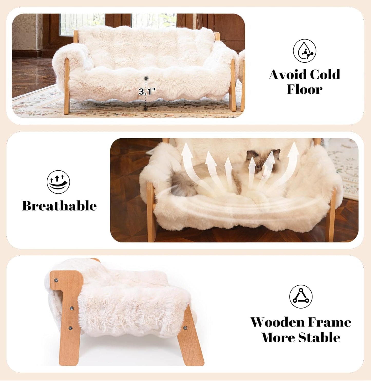 Wooden Cat Couch with Fluffy Cover