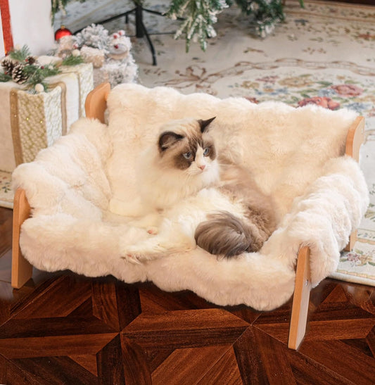 Wooden Cat Couch with Fluffy Cover