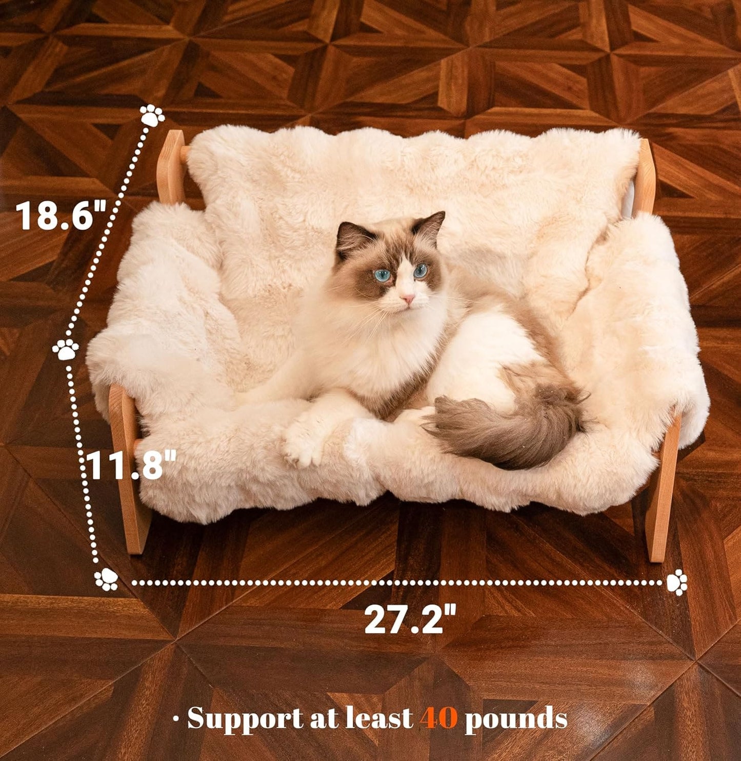 Wooden Cat Couch with Fluffy Cover
