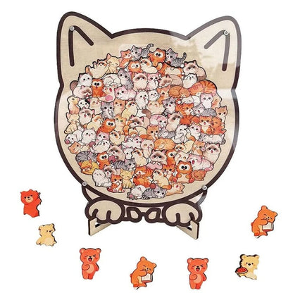 Wooden Cat-Shaped Puzzle Set