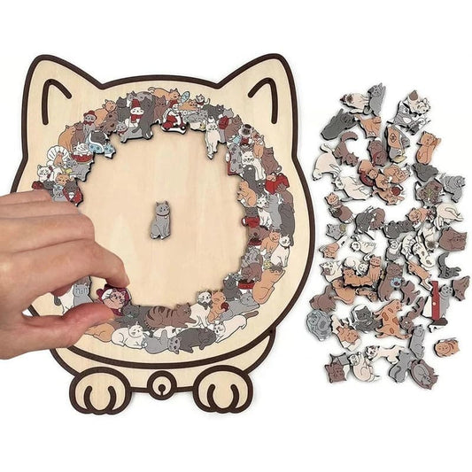 Wooden Cat-Shaped Puzzle Set