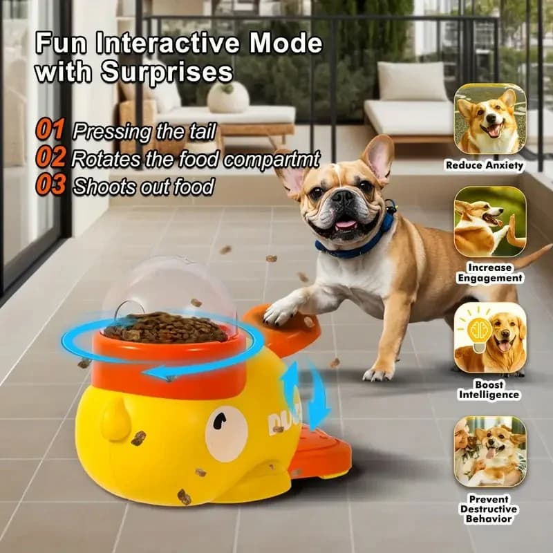 Yellow Duck-Shaped Interactive Dog Feeder Toy